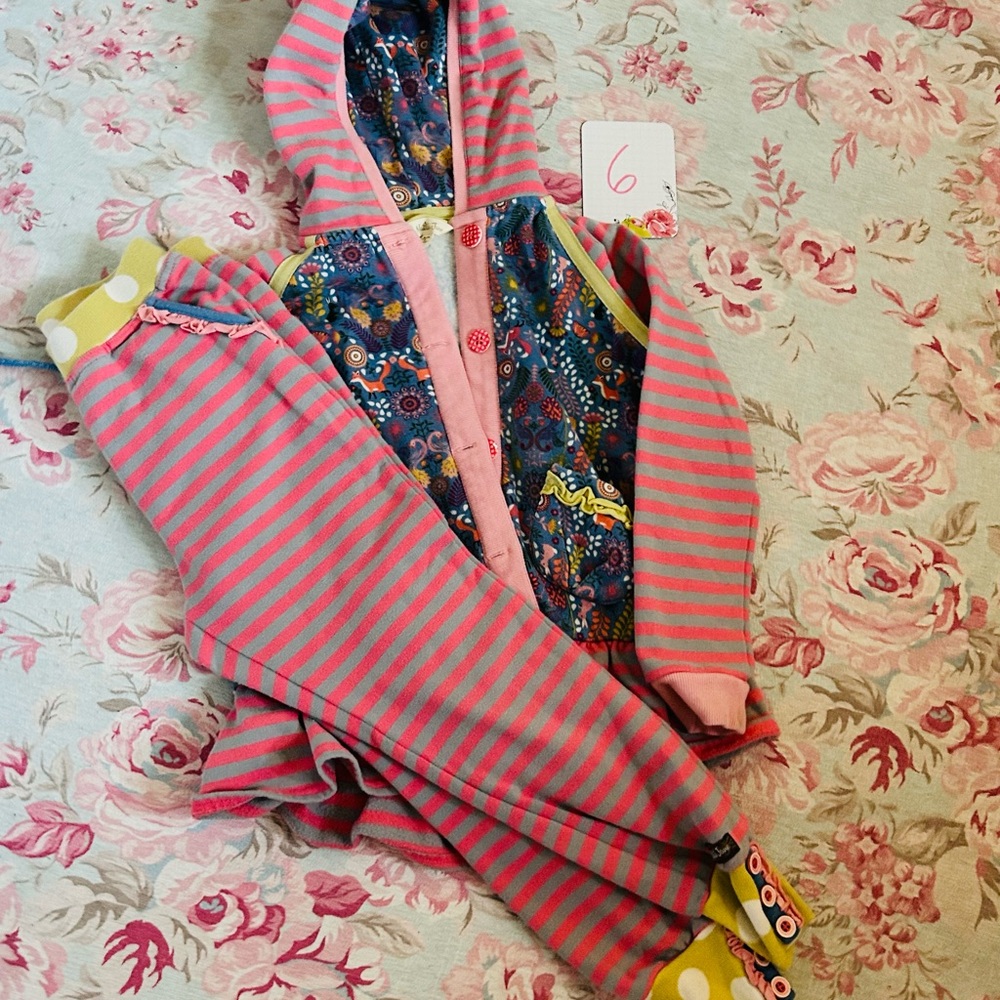 Matilda Jane Pink and Gray Striped Hoodie and Pants Set